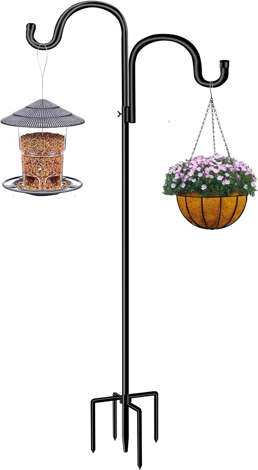 Double+Shepherds+Hook+for+Outdoor%2c78+Inch+Bird+Feeder+Pole+with+5+Prongs+Base%2cAdjustable+Heavy+Duty+Garden+Hanging+Holder+for+Hanging+Plant%2cSolar+Light%2cWeddings+Decor%2cHummingbird+Feeder%ef%bf%bd%ef%bf%bd1+Pack%ef%bf%bd%ef%bf%bd