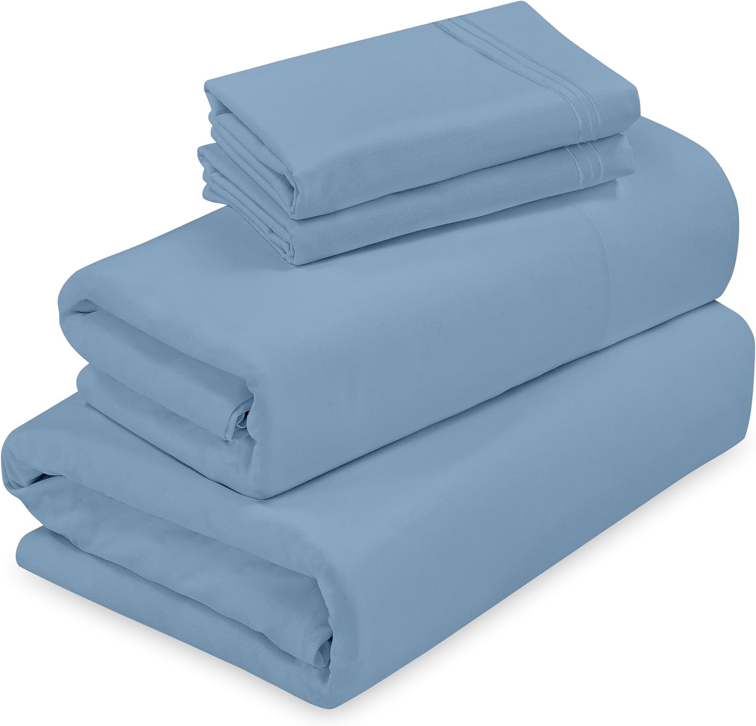 ROYALE LINENS - 4 Piece King Bed Sheet - Soft Brushed Microfiber 1800 Bedding Set - 1 Fitted Sheet, 1 Flat Sheet, 2 Pillow Cases - Wrinkle & Fade Resistant Luxury King Size Sheet Set (King, Lake Blue)