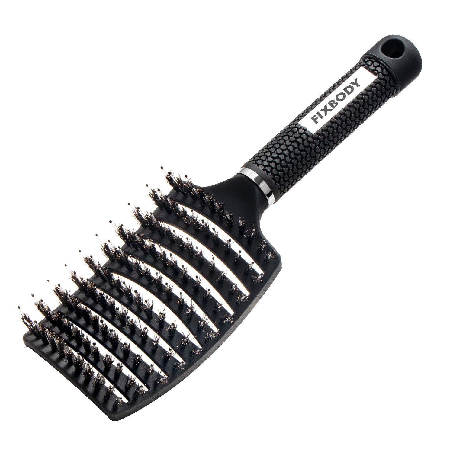 FIXBODY Boar Bristle Hair Brush - Curved & Vented & Oversize Design Detangling Hair Brush for Women Long, Thick, Curly and Tangled Hair Blow Drying Brush(Black)