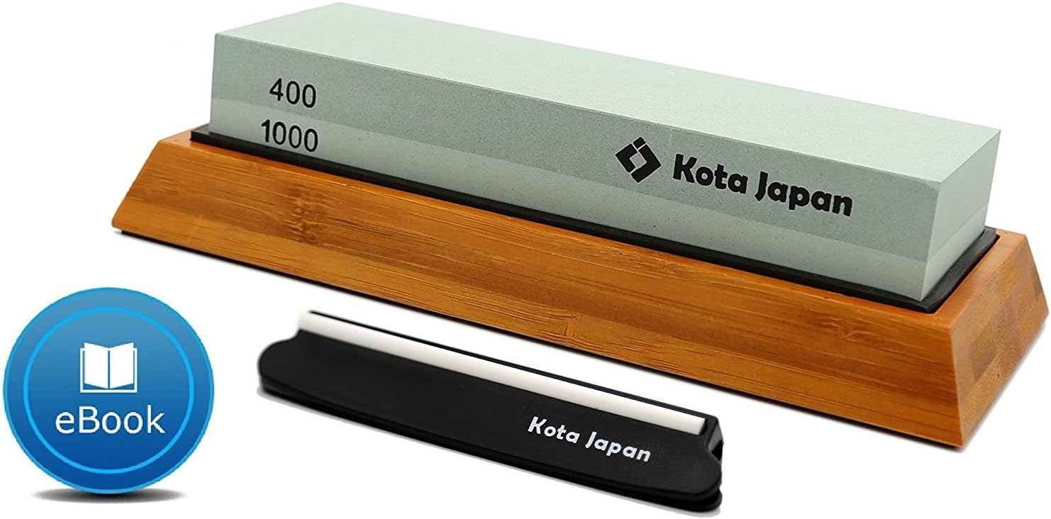 Combination Dual Sided 400-1000 Grit Diamond Knife Sharpener Whetstone Set for Coarse Sharpening & Fine Polishing. Water Stone Kit | Adjustable Bamboo Holder Base | Precision Blade Guide