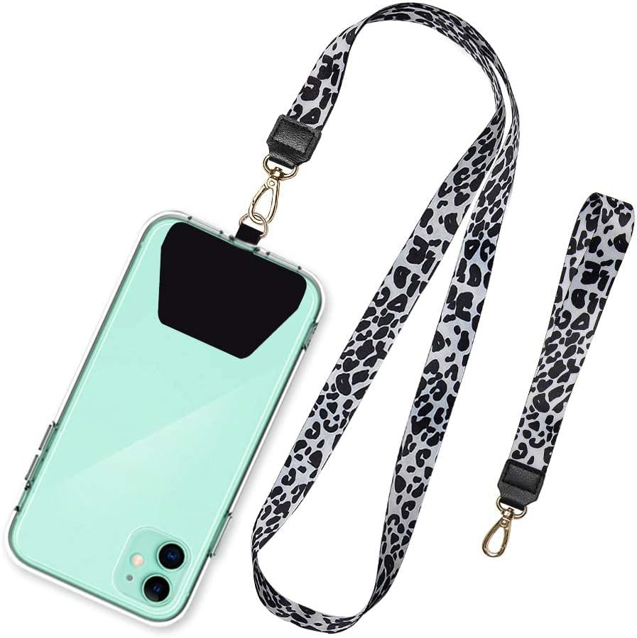 SHANSHUI Phone Lanyard, Universal Neck Strap and Wrist Tether Key Chain Holder with Phone Anchor Protection Compatible for Phone, Samsung Galaxy and All Smartphones - White Cheetah