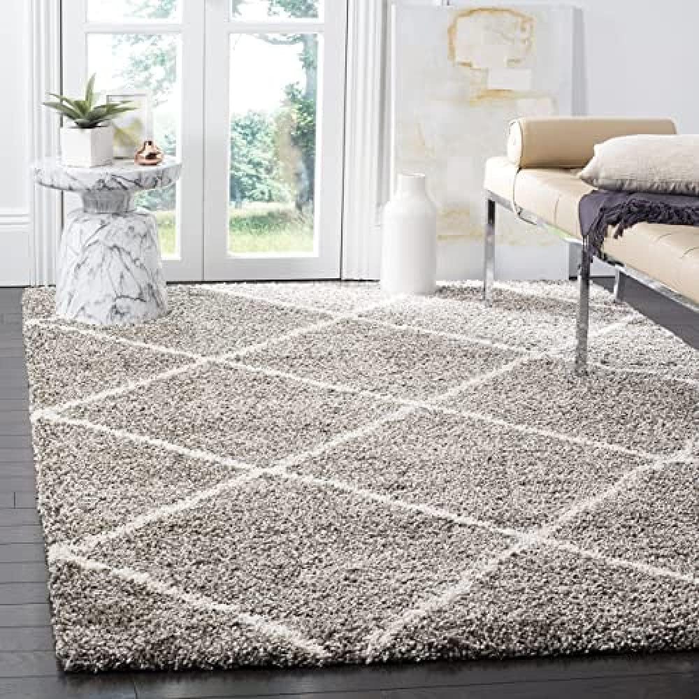 SAFAVIEH Hudson Shag Collection Area Rug - 5'3 x 7'6, Grey & Ivory, Modern Trellis Design, Non-Shedding & Easy Care, 2-inch Thick Ideal for High Traffic Areas in Living Room, Bedroom (SGH281B)