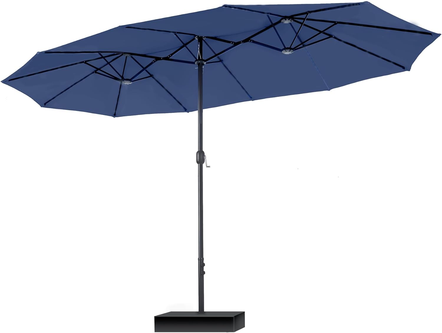 PHI VILLA 15ft Large Patio Umbrellas with Base Included, Outdoor Double-Sided Rectangle Market Umbrella with Crank Handle, for Pool Lawn Garden, Blue