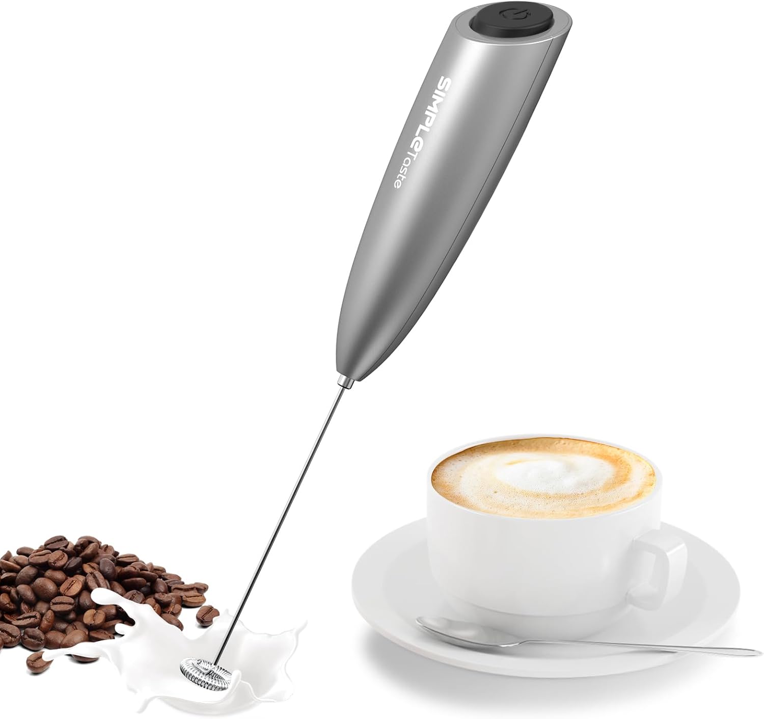 SIMPLETaste Milk Frother Handheld Battery Operated Electric Foam Maker, Drink Mixer with Stainless Steel Whisk for Cappuccino, Bulletproof Coffee, Latte