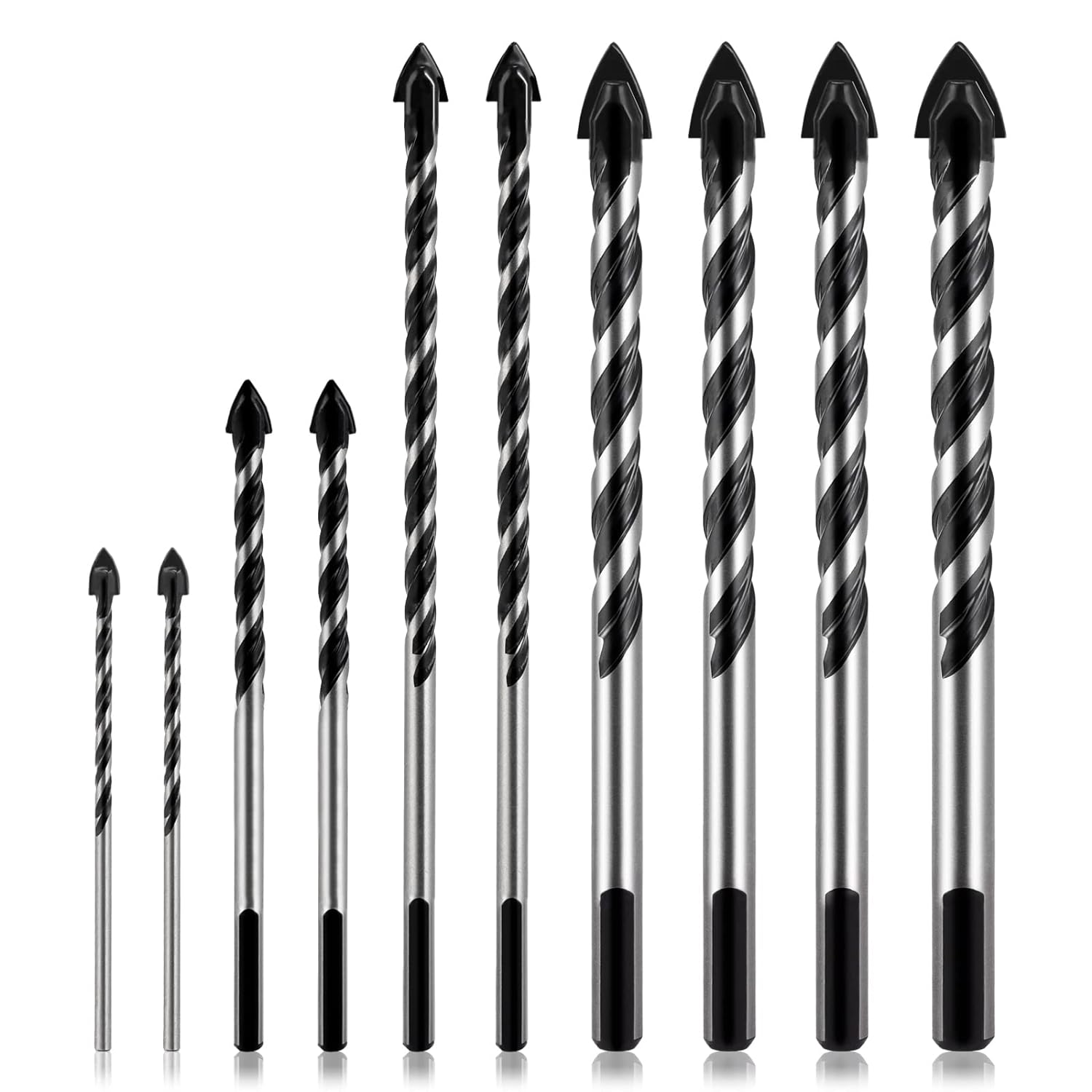 COMOWARE Concrete Drill Bit,10 pcs Masonry Drill Bit, 1/8 to 1/2, Carbide Drill Bit Set for Tile, Glass, Brick, Ceramic Drill Bit for Pots, Cement Drill Bits, Brick Drill Bits with Triangle Handle