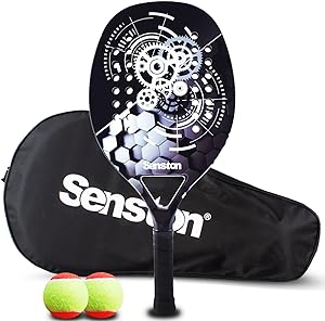 Senston Beach Tennis Racket with Ball Carbon Fiber Surface with EVA Memory Flex Foam Core 2 Players Beach Tennis Racquets with Carry Bag for Pop Tennis Beach Tennis.