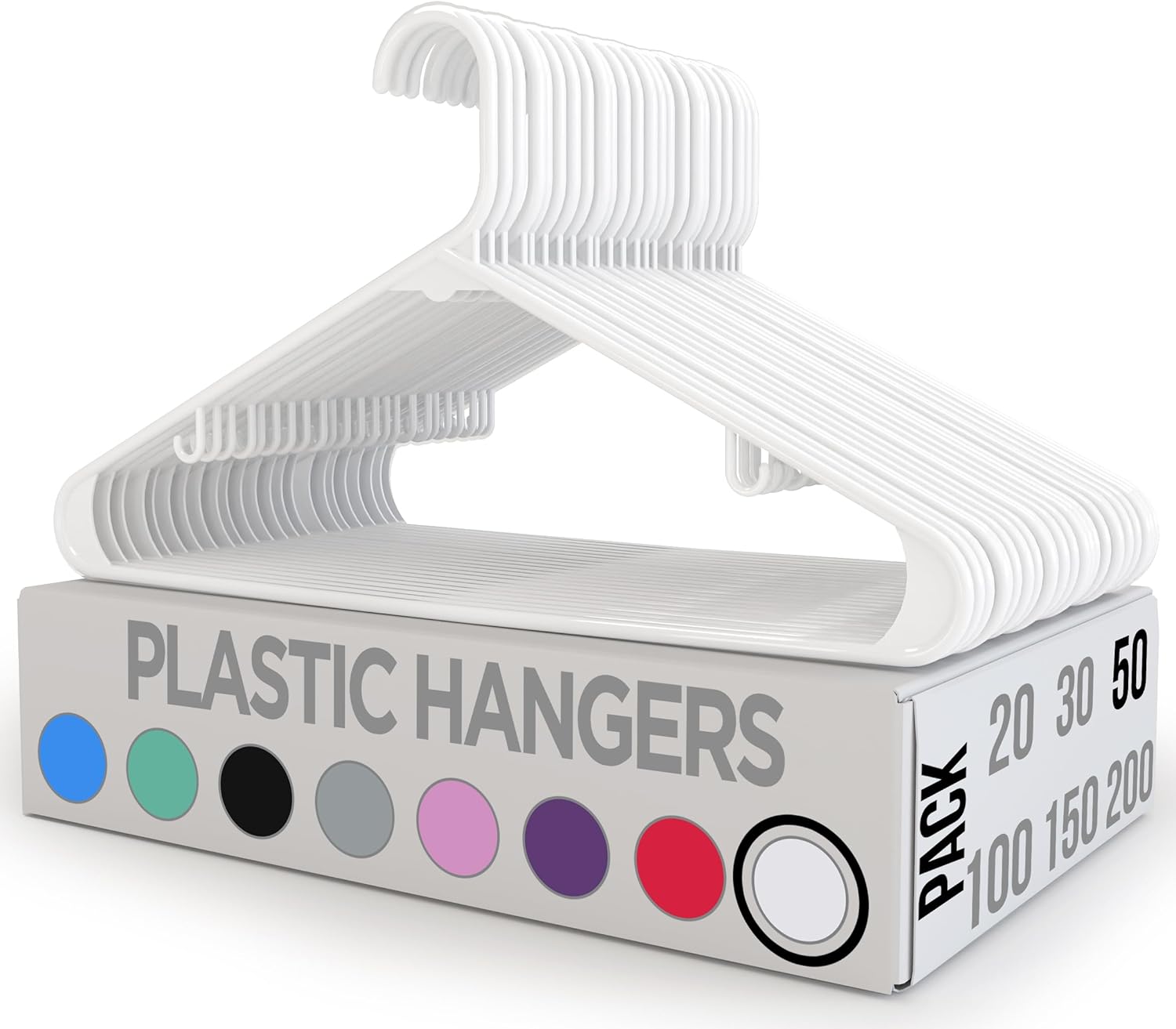 Utopia Home Plastic Hangers 50 Pack - Clothes Hanger with Hooks - Durable & Space Saving Coat Hanger - Heavy Duty White Hangers - Skirt Hangers