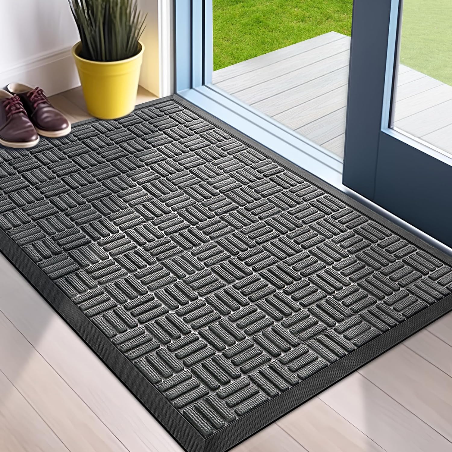 Mibao Front Door Mat, Heavy Duty Durable Welcome Mat for Outdoor Indoor, Dirt Trapper Waterproof Super Absorbent Door Mat for Entryway Outside Patio Porch, 29.5 x 17, Grey