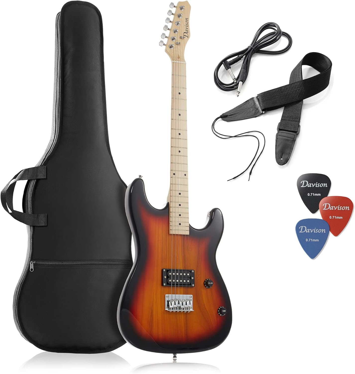 39 Full Size Electric Guitar in Sunburst - Right Handed Beginner Kit with Gig Bag and Accessories