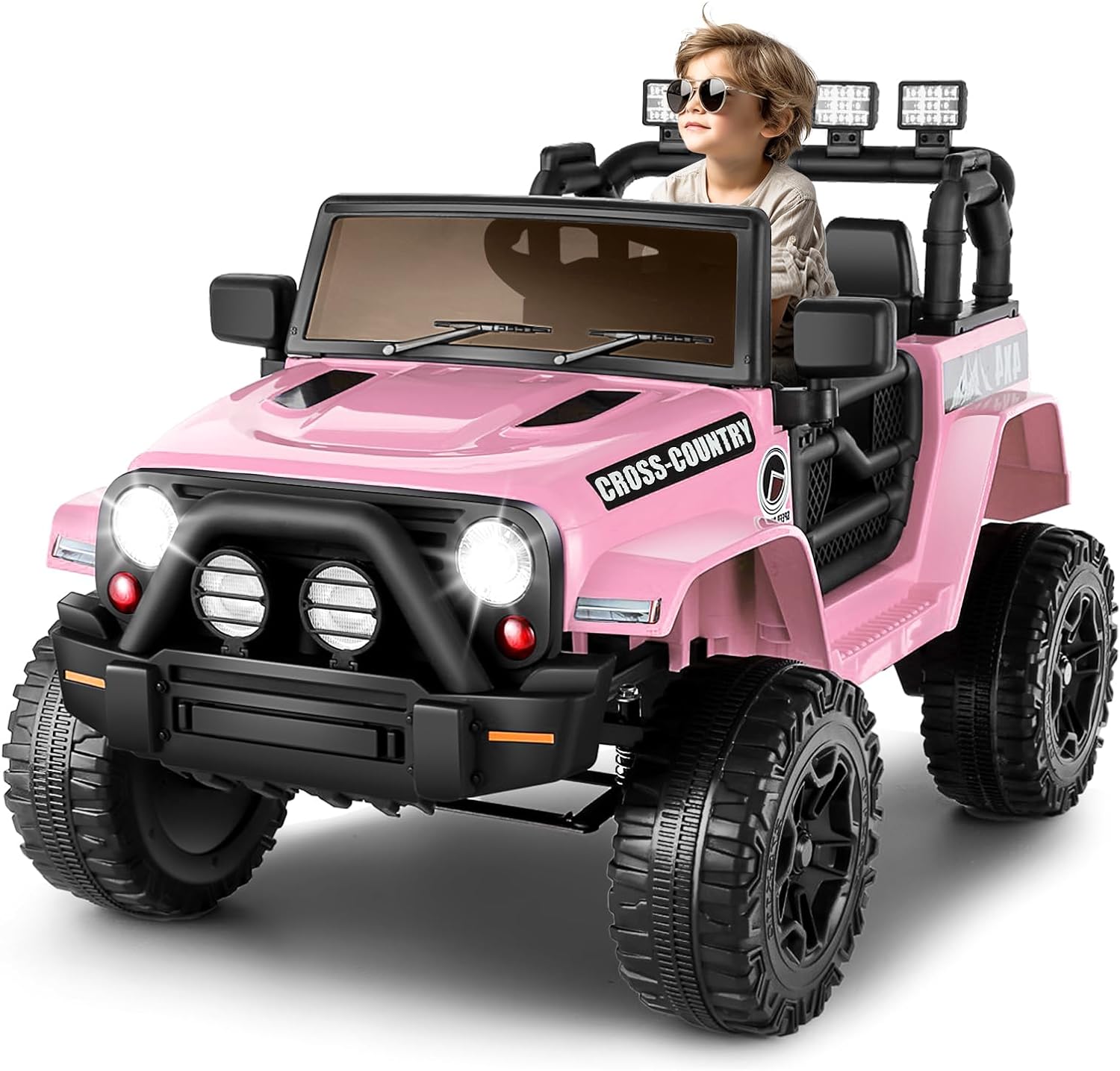 Hikole Kids Ride on Car with Parent Remote Control, 12V Electric Car for Kids Battery Powered Car w/LED Lights, Bluetooth, Music, 3 Speeds, Spring Suspension, Jeeps Car for Kids Girls, Pink