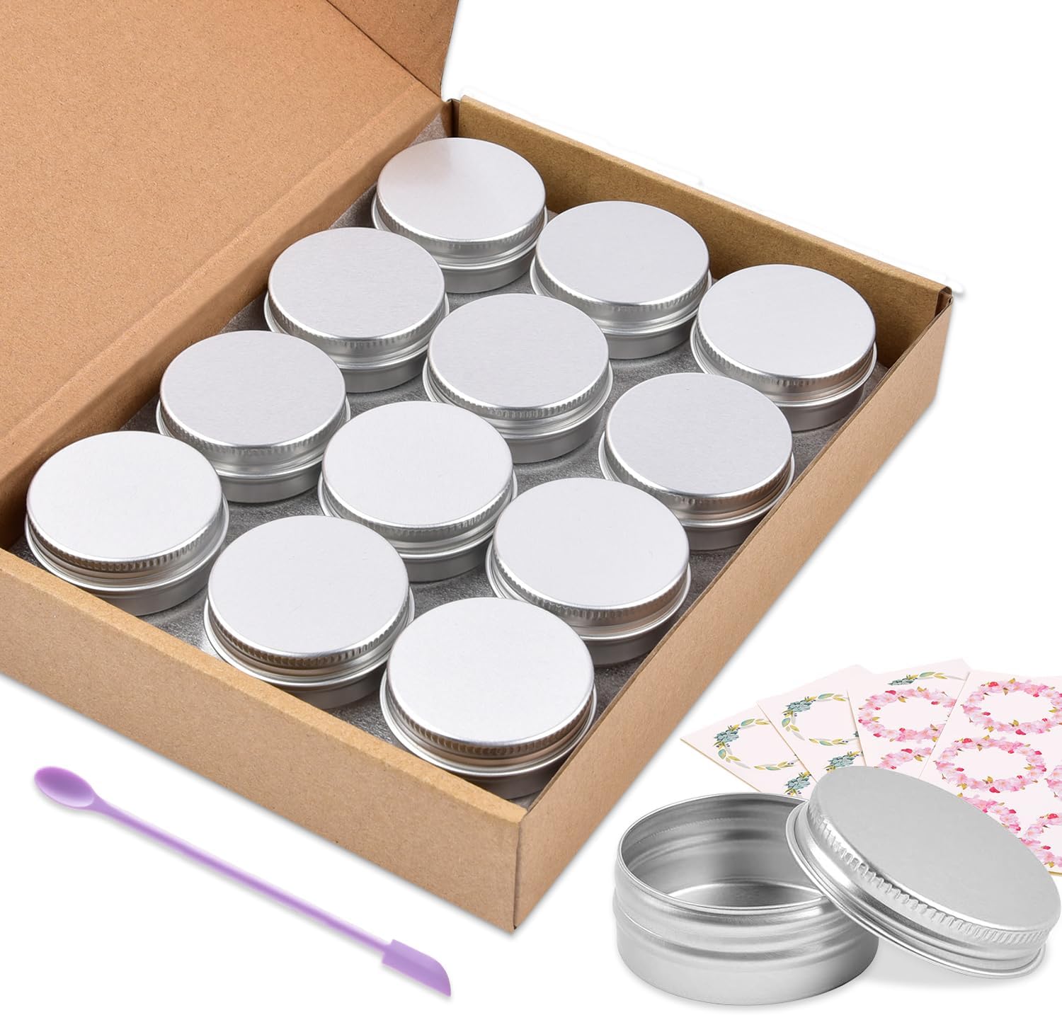 Aluminum Tin Cans, 24PCS 1/2 Oz Metal Round Tins Containers Screw Lid Small Empty Storage Travel Tin Jars for Candles, Salve, Cosmetics, Spice, Christmas Decorations