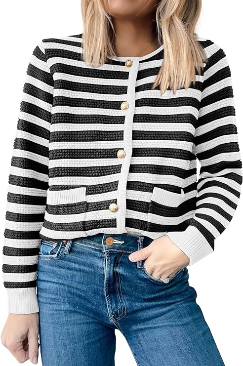 ANRABESS Women' Cardigan Sweaters 2024 Trendy Button Down Tweed Knit Cropped Lady Jackets Coat Fall Outerwear Clothes