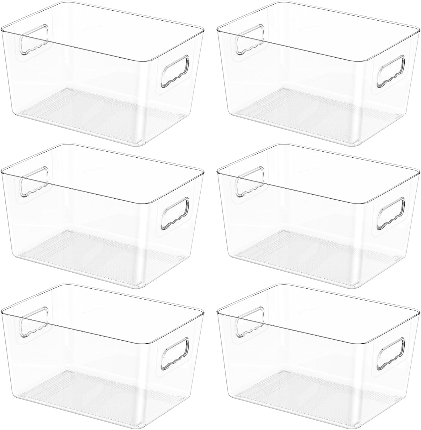 BALEINE Refrigerator Organizers and Storage Bins, 6 PK Plastic Clear Storage Bins, BPA Free Freezer Organizer Stackable Storage Bins with Handles for Fridge Kitchen Cabinet Bathroom (11.5x7.5x6)