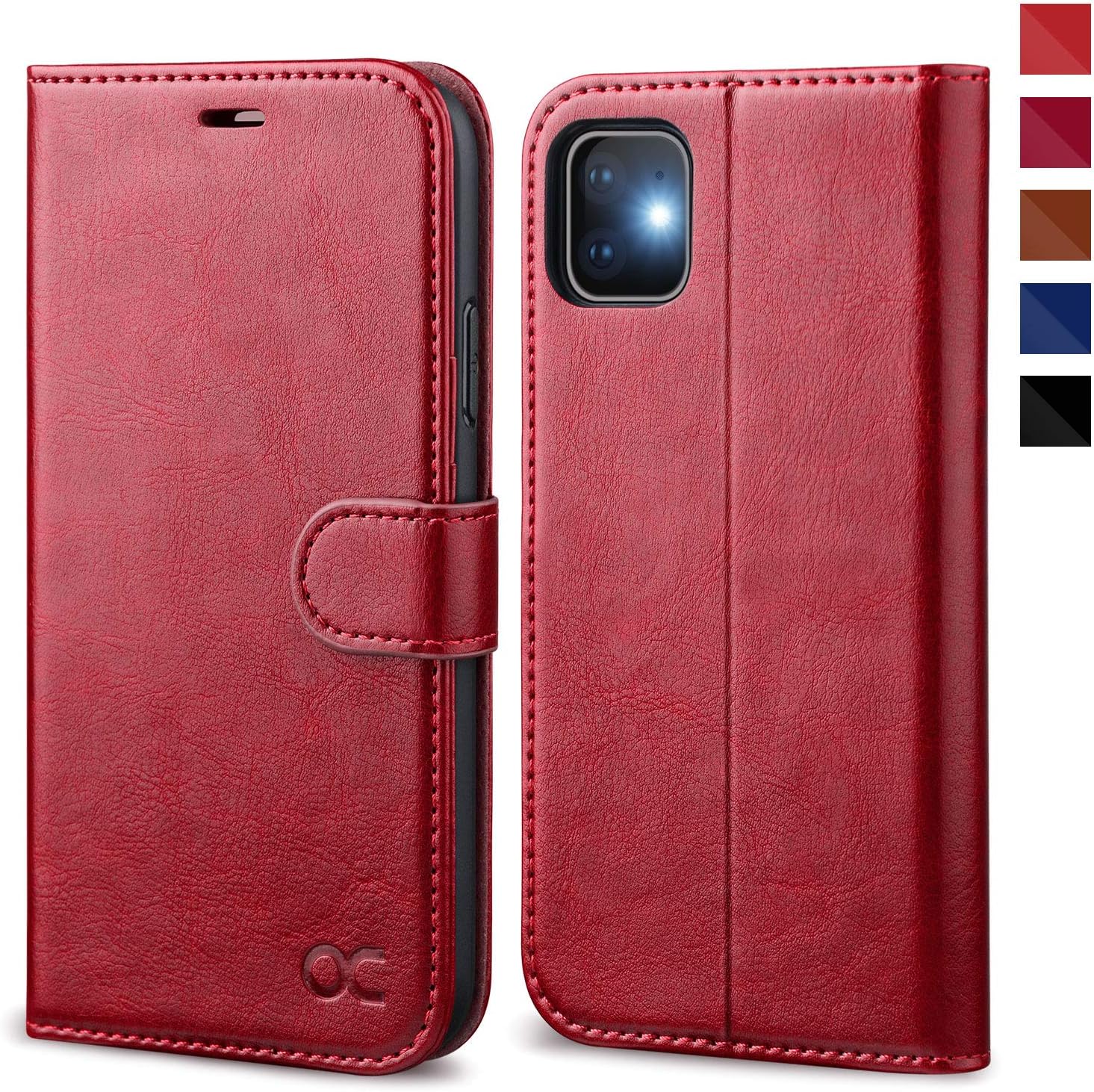 OCASE iPhone 11 Case, iPhone 11 Wallet Case with Card Holder, PU Leather Flip Case with Kickstand and Magnetic Closure, TPU Shockproof Interior Protective Cover for iPhone 11 6.1 Inch (Red)