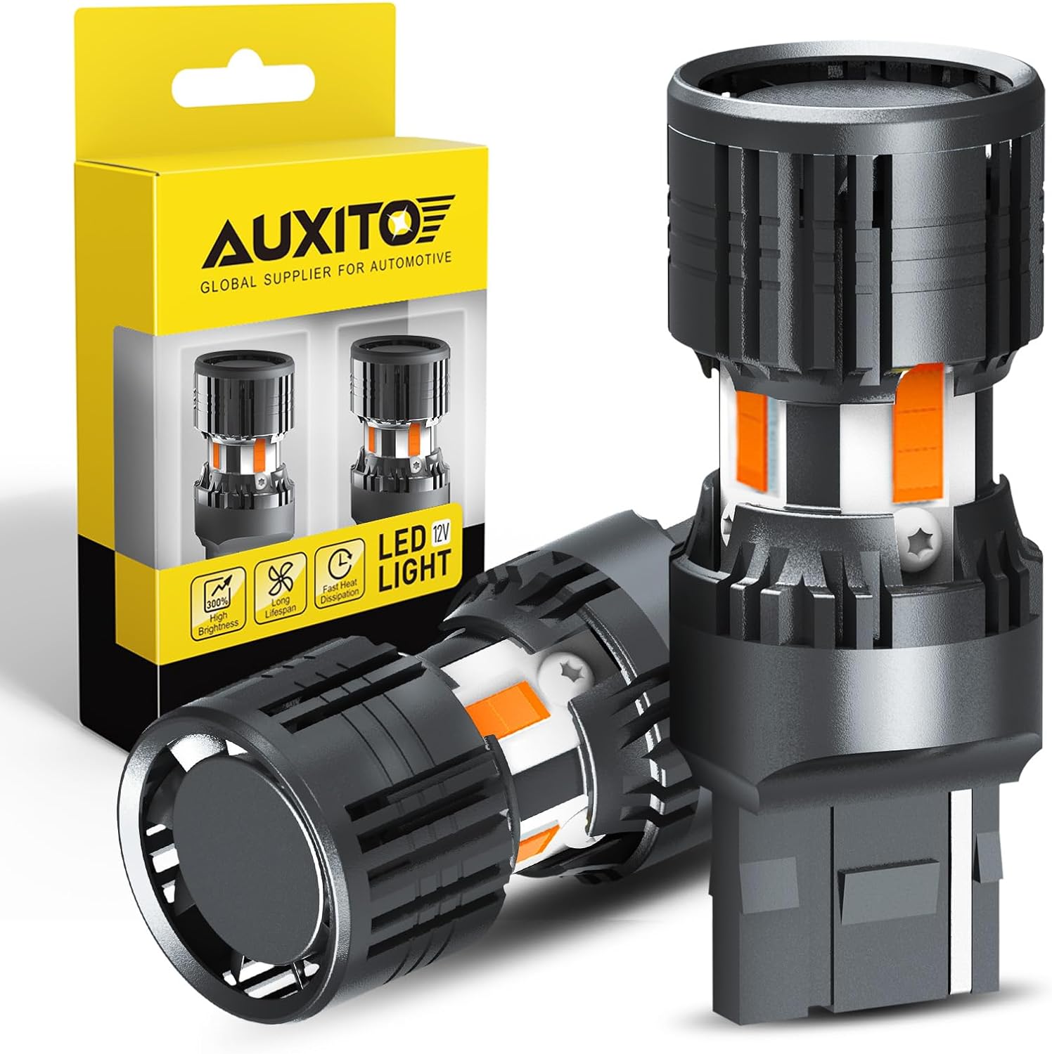 AUXITO 2024 Newest CANBUS 7440 LED Bulbs Amber Yellow 4000 Lumens for Turn Signal Lights with Built-in Resistor Anti Hyper Flash 7440NA T20 7441 W21W WY21W Blinker Bulb Replacement, Pack of 2