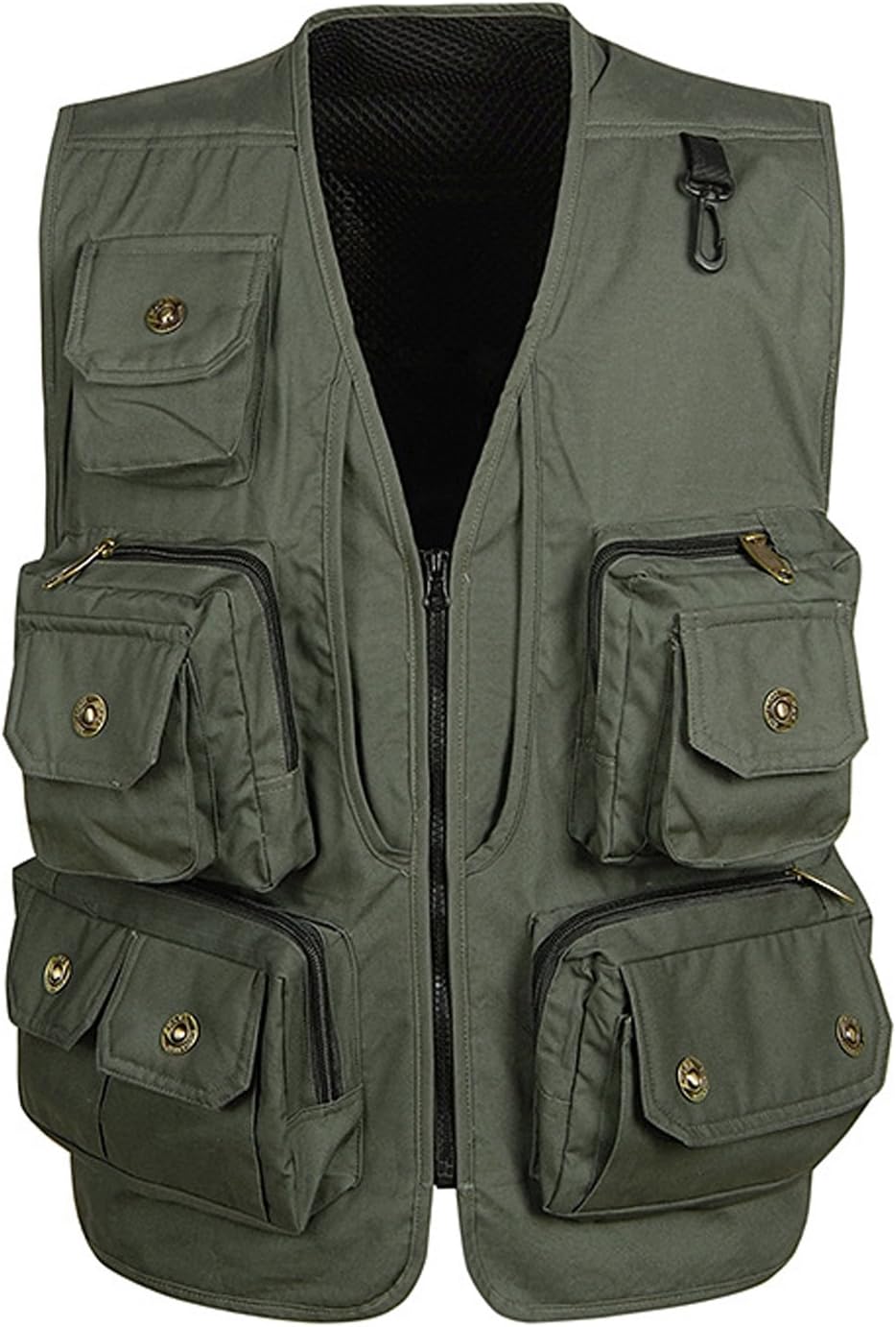 Flygo Men' Outdoor Work Utility Fishing Hunting Photography Travel Vest with Multiple Pockets (Large, Army Green)