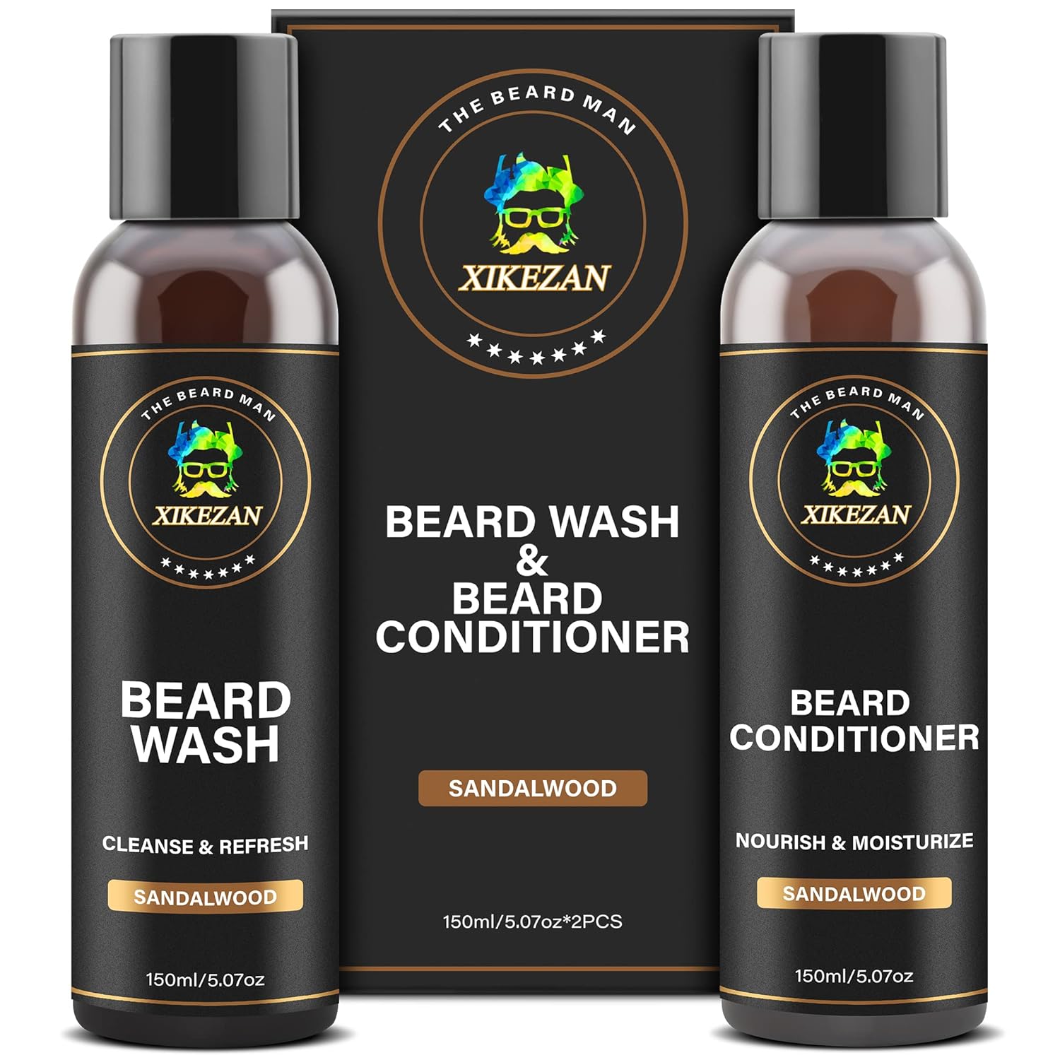 XIKEZAN Beard Wash & Beard Conditioner Natural Beard Softener Set w/Argan & Jojoba Oils Smooths & Strengthens Beard Christmas Stocking Stuffers Father Day Gifts for Men Him Dad Boyfriend Husband