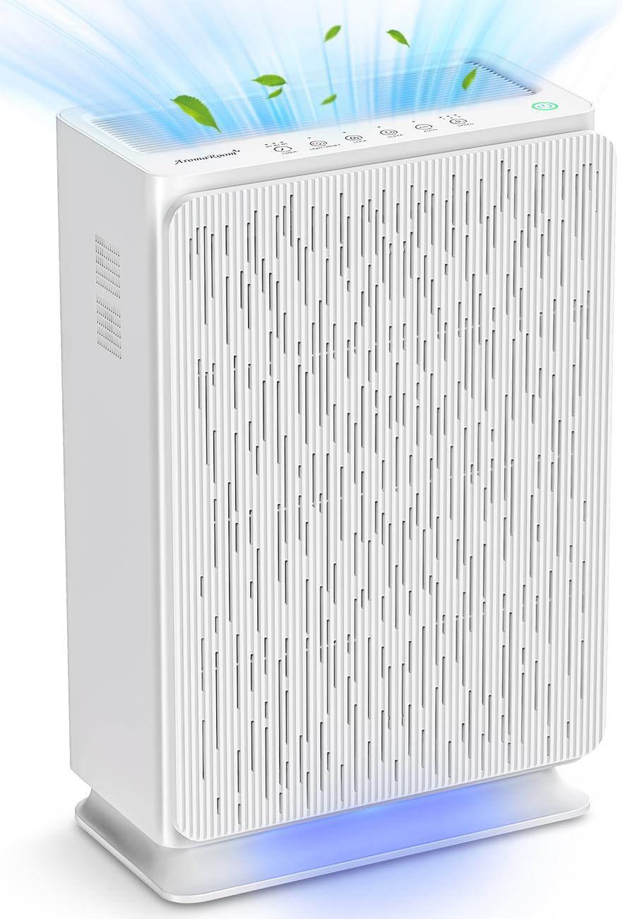 AromaRoom True HEPA H14 Air Purifier for Large Room Up to 2100 Sq Ft, Air Purifiers for Home Bedroom with Air Quality Sensor, Filters Up to 99.99% of Pet Dander, Pollen, Allergens, Dust, Odors (White)