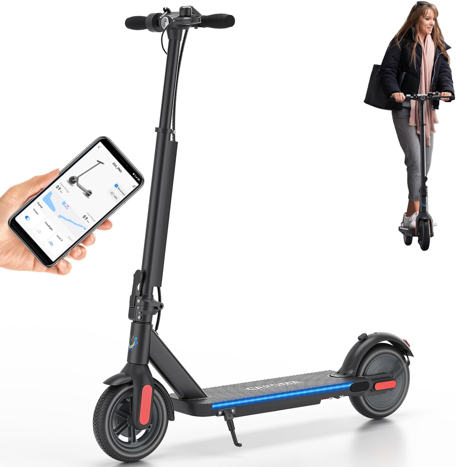 Caroma Electric Scooter, 500W Motor, 25 Miles Range & 20Mph, 10 Solid Tires Electric Scooter Adults, Foldable Commuting E Scooter with Cruise Control, Dual Braking System & Shock Absorption