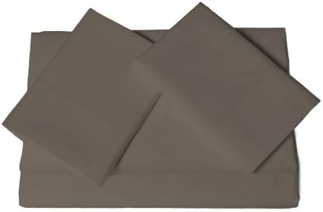 Tribeca Living Soft Egyptian Cotton Sateen Solid Pillowcase, Extra Deep Pocket Bed Sheet Set, Cal King, Steel, 4