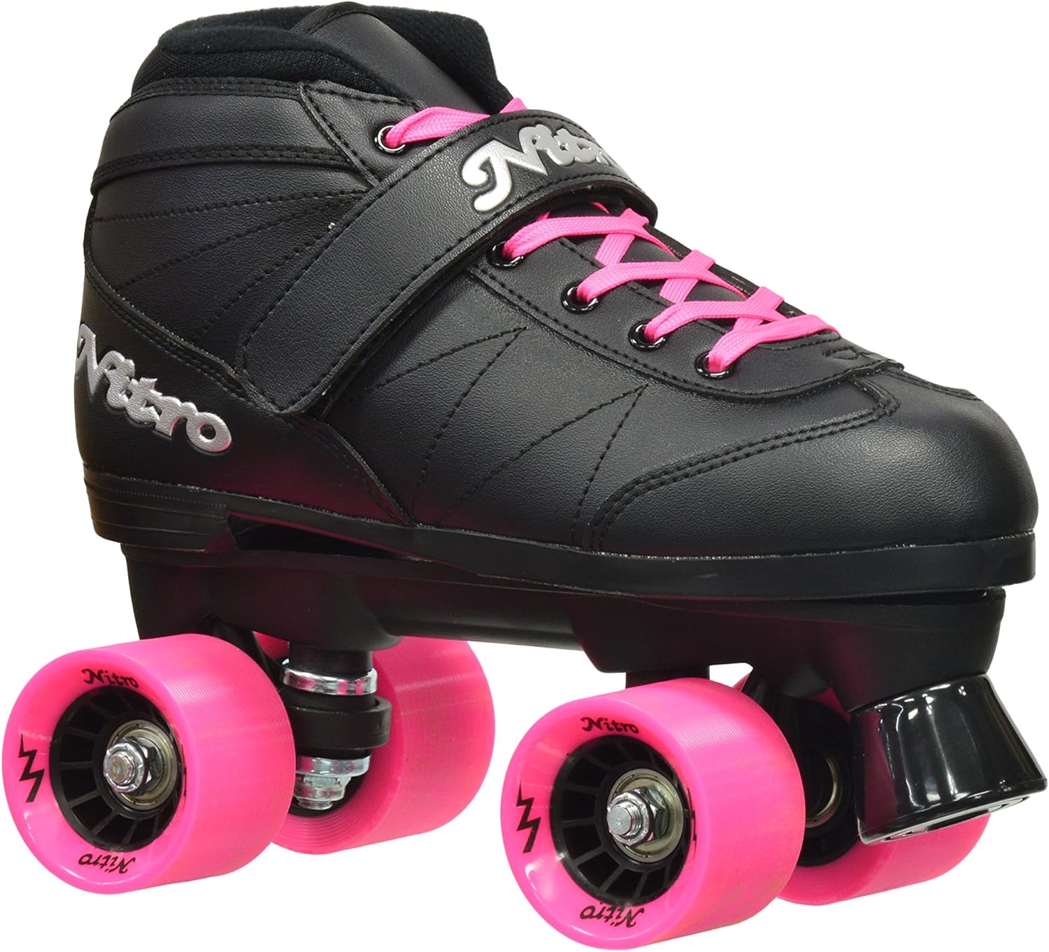 Epic Skates Super Nitro Indoor/Outdoor Quad Speed Roller Skates, Black/Pink, Adult 8