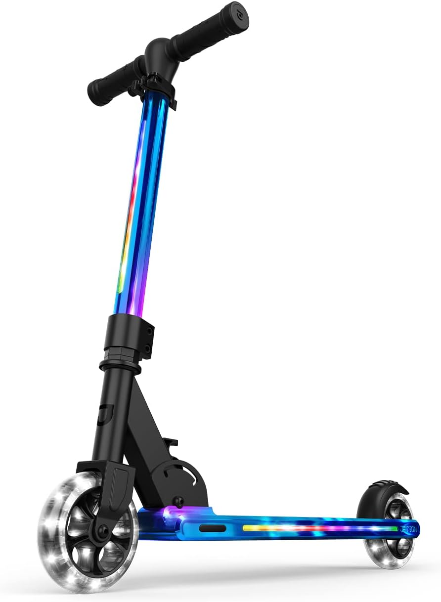 Jetson Mars Kids 2-Wheel Light-Up Kick Scooter, Includes LED Lights on Handlebar, Stem, Wheels & Deck, Adjustable Handlebar, Rear Brake, Lightweight Design, Easy-Folding Mechanism, Ages 5+