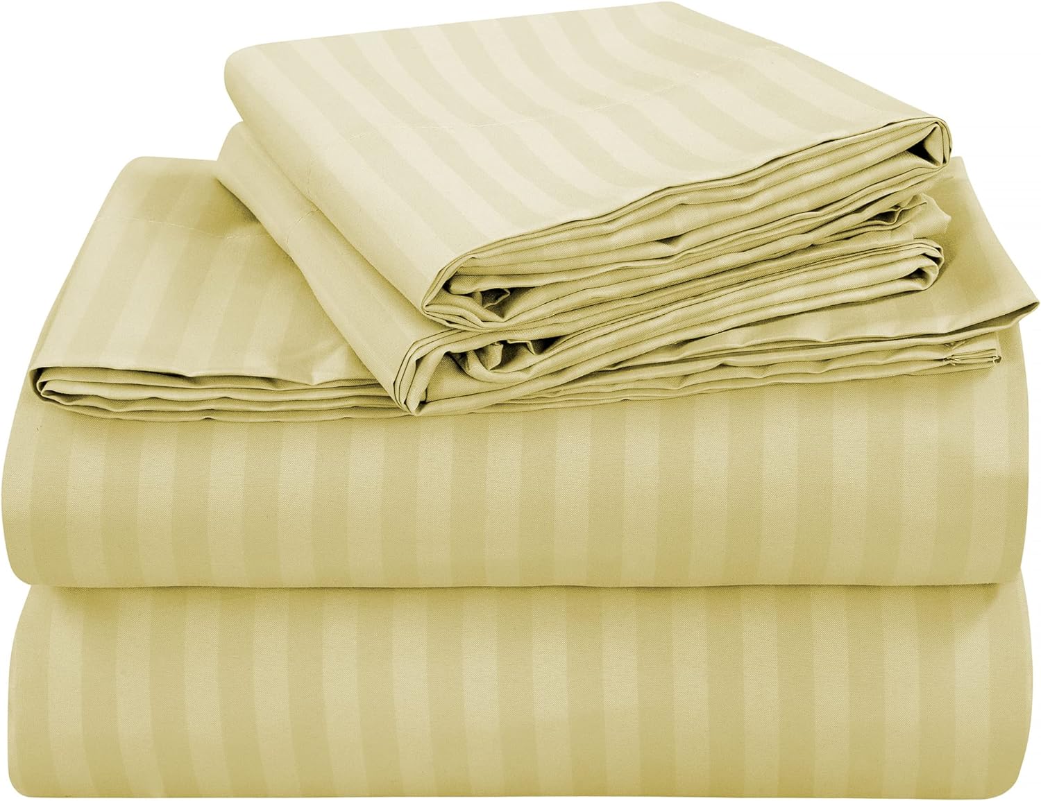ROYALE LINENS Striped Bed Sheet Set - Brushed Microfiber 1800 Bedding - 1 Fitted Sheet, 1 Flat Sheet, 1 Pillow case - Wrinkle & Fade Resistant - 3 Piece Damask Stripe Twin Bed Sheet Set (Twin, Beige)