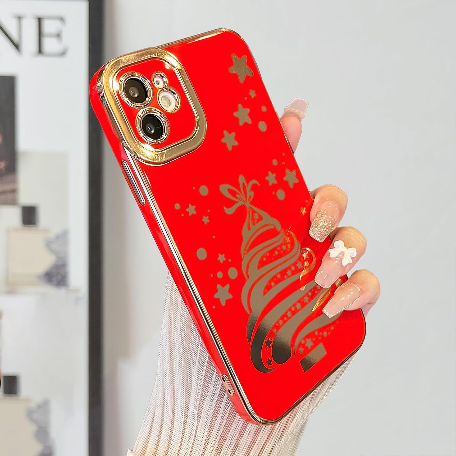 XIZYO Christmas Phone Case for iPhone 11, Cute Xmas Merry Christmas Tree Pattern Aesthetic Girls Kids Women Santa Bling Slim TPU Shockproof Protective Case, Red