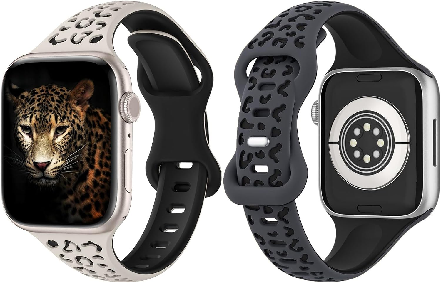 MoKo 2Pack Watch Band Compatible with Apple Watch Ultra/Ultra2 49mm/Series 9/8/7/6/5/4/3/2/1/SE 38/40/41/42/44/45mm, Slim Leopard Engraved Silicone Strap Adjustable Wristband