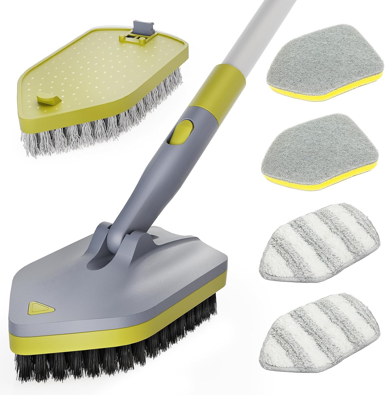 4 in 1Tile Tub Scrubber Brush | 62.2 Extendable Long Handle-Shower Cleaning Brush No Scratch Shower Scrubber for Cleaning Bathroom Kitchen Toilet Wall,Bathtub,Sink,Grey