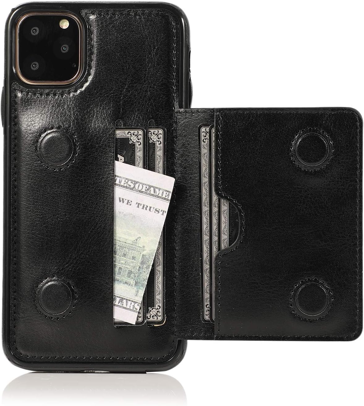 EYZUTAK Card Slot Holder Wallet Case for iPhone 11 Pro Max 6.5 inch 2019, Premium PU Leather Case Kickstand with Hidden Magnetic Closure Flip Durable Shockproof Protective Cover - Black