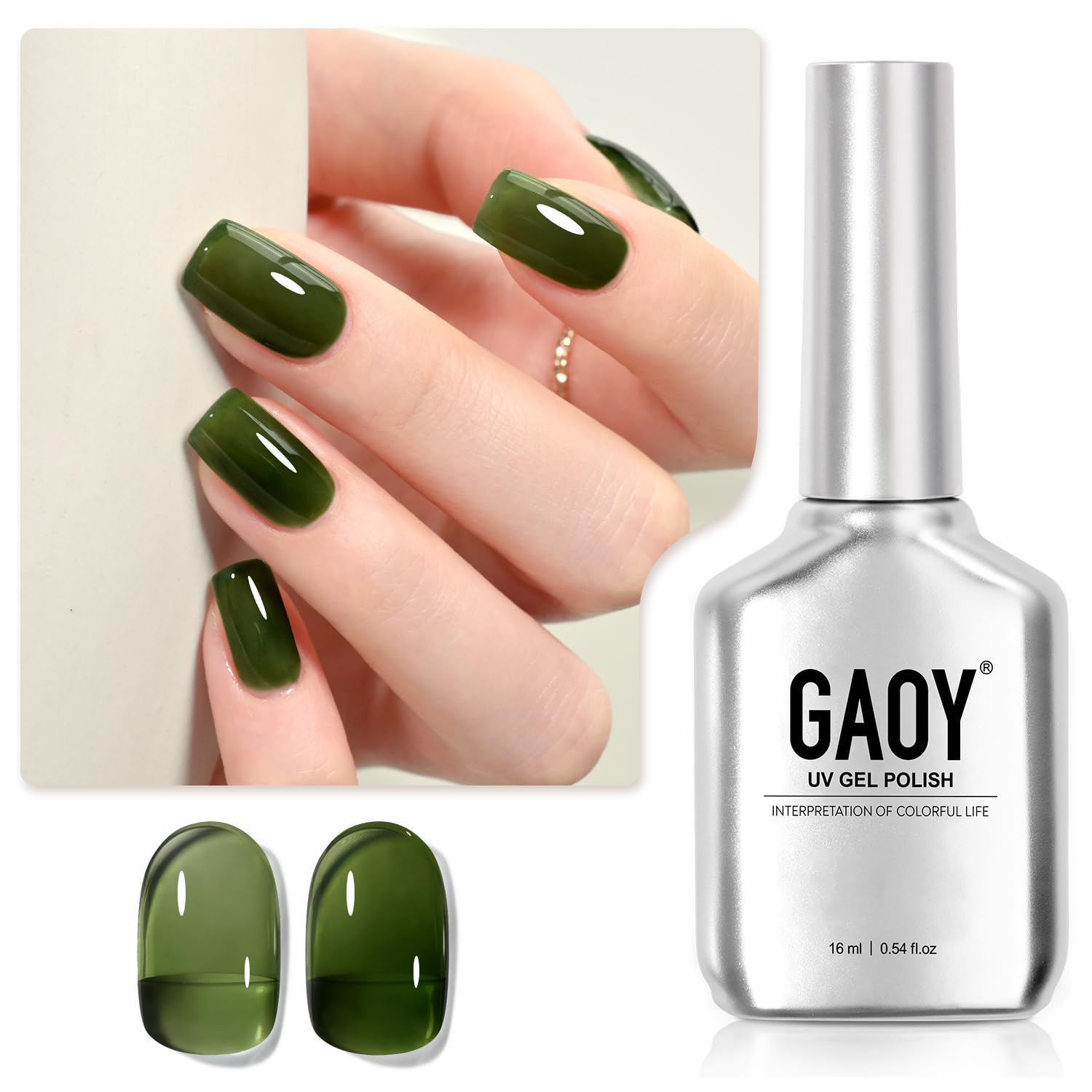 GAOY Jelly Gel Nail Polish, 16ml Sheer Green Translucent Soak Off Gel Polish, UV Light Cure for Nail Art DIY, 2138 Everglade Green