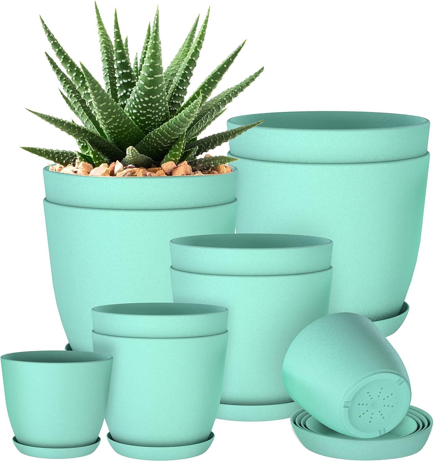 Utopia Home - Plant Pots with Drainage - 7/6.6/6/5.3/4.8 Inches Home Decor Flower Pots for Indoor Planter - Pack of 10 Plastic Planters, Cactus, Succulents Pot - Aqua