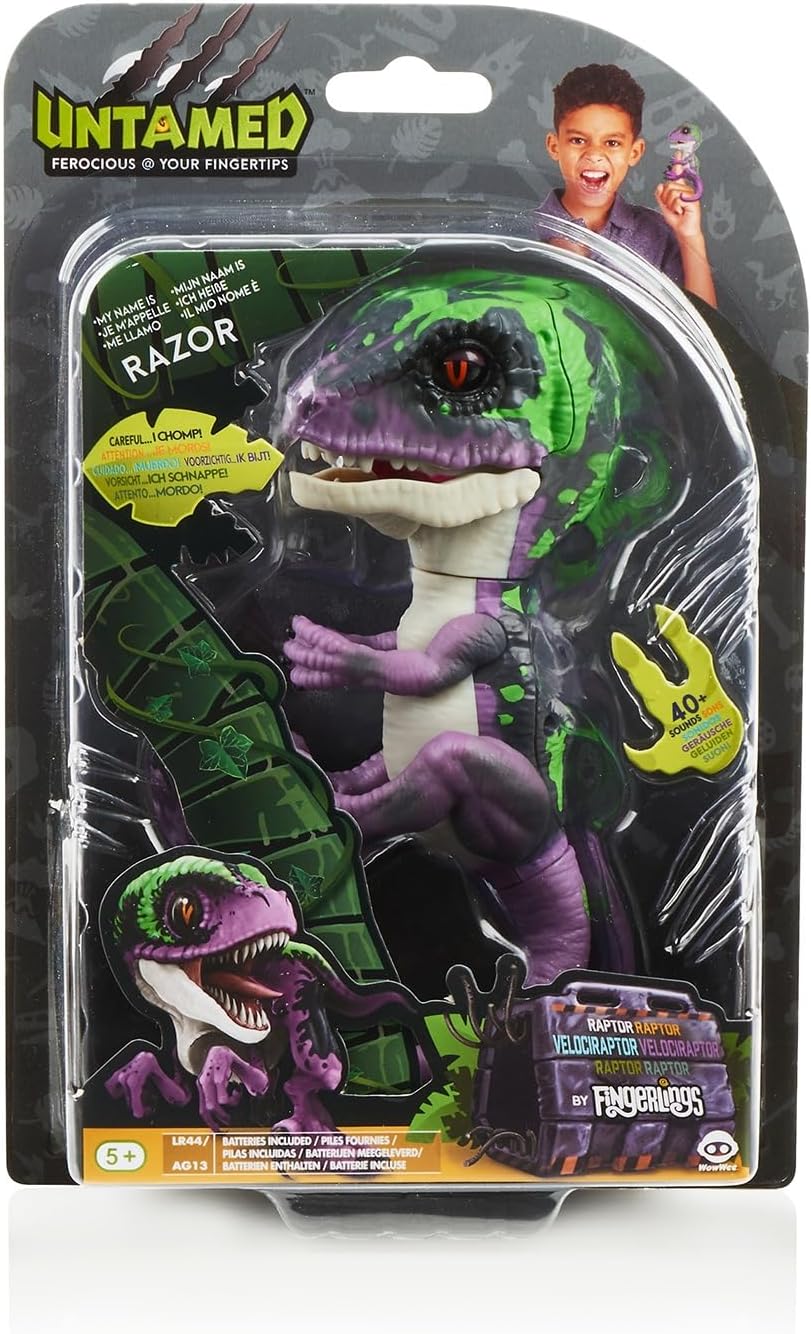 Untamed Raptor by Fingerlings - Razor (Purple) - Interactive Collectible Dinosaur - By WowWee