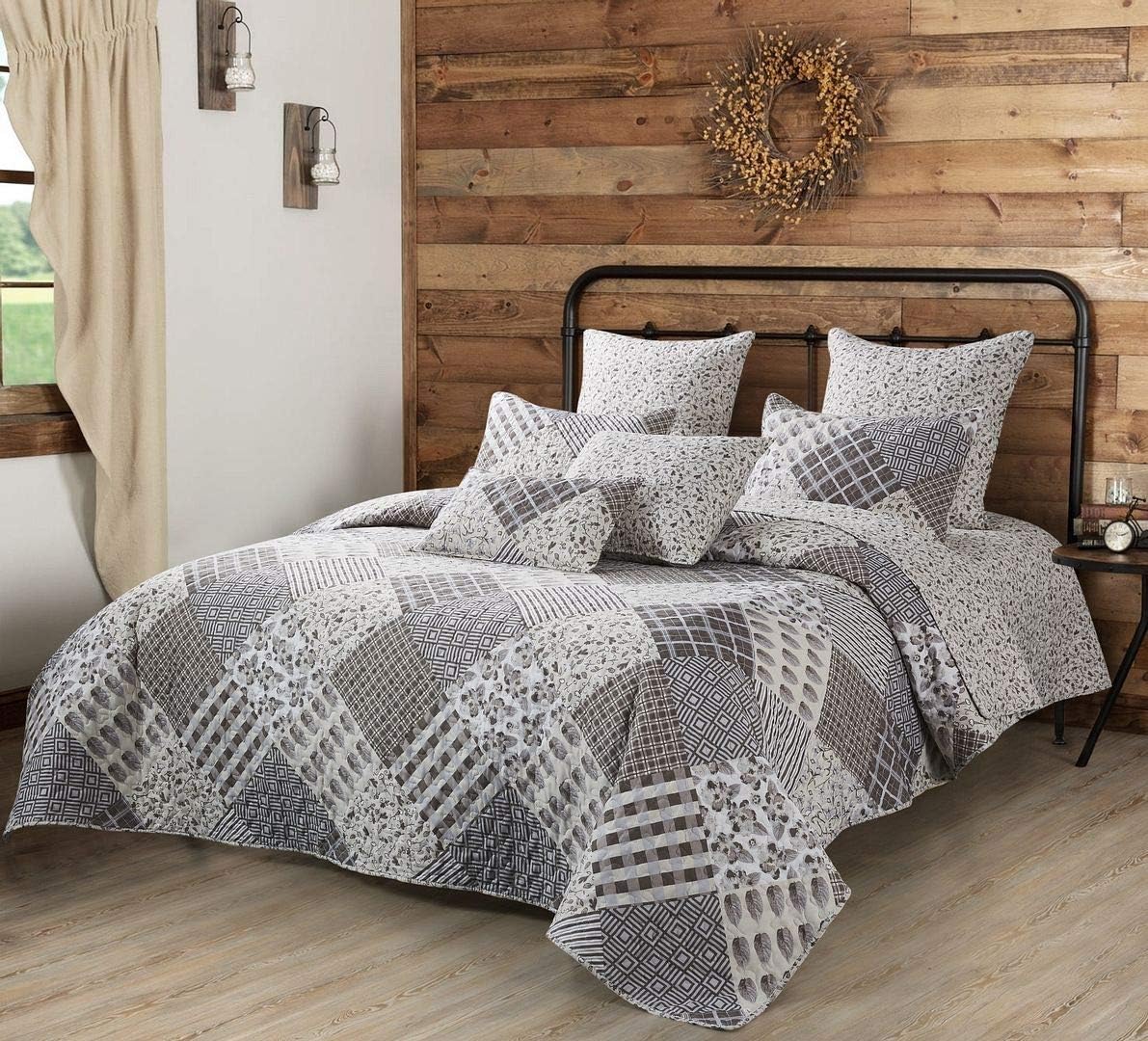 Virah Bella Quilt Bedding Set in Full/Queen Phyllis Dobbs Charming Grays Printed Lightweight Reversible Quilt with 2 Matching Pillow Shams - Cozy & Beautiful Contemporary-Themed Bedding