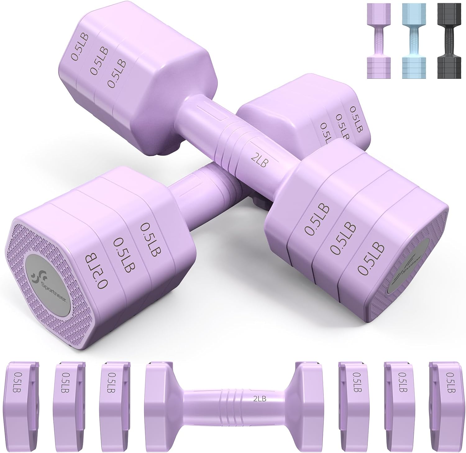 Adjustable Dumbbells Hand Weights Set: Sportneer 4 In 1 Weight Each 2lb 3lb 4lb 5lb Free Weights Dumbbells Set for Women Fast Adjust Dumbbell Set for Men Home Gym Workout Strength Training Exercise