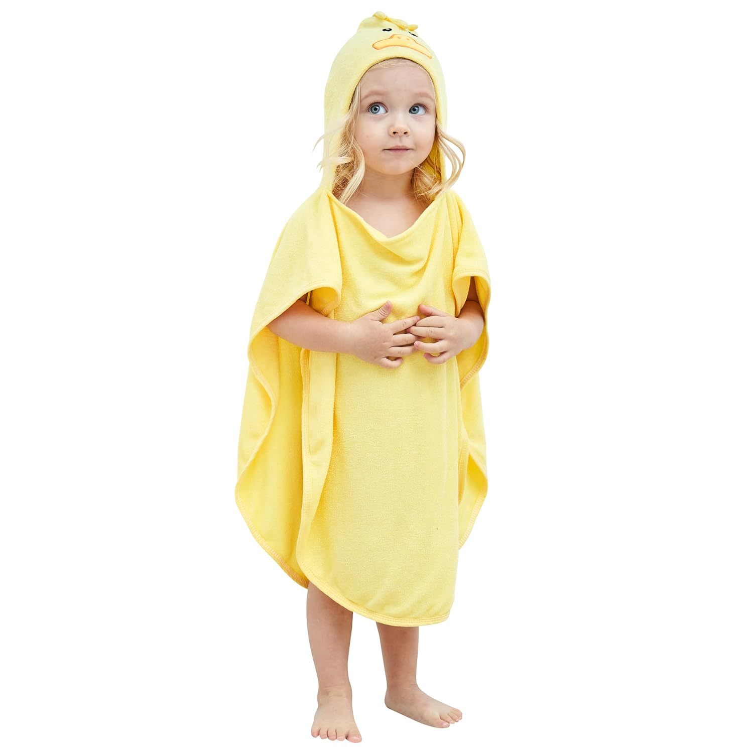 HIPHOP PANDA Hooded Towel - Rayon Made from Bamboo, Bath Towel with Bear Ears for Newborn, Babie, Toddler, Infant - Absorbent Large Baby Towel - Yellow duck, 21.5 x 22.5 Inch