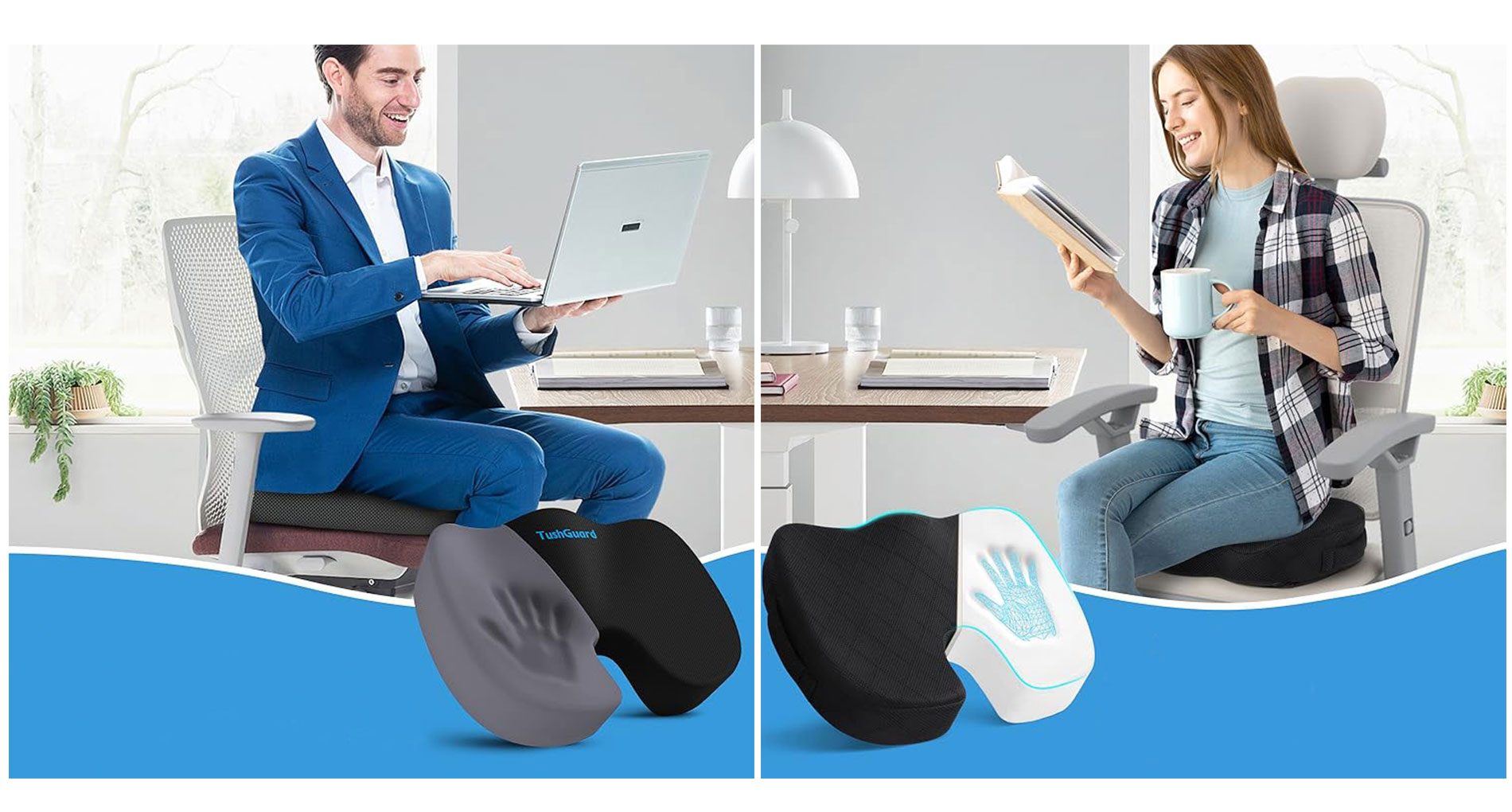 Seat Cushion, Office Chair Cushions, Car Seat Cushion, Non-Slip Sciatica & Back Coccyx Tailbone Pain Relief Chair Pad, Memory Foam Butt Pillow for Computer Desk, Office Chair