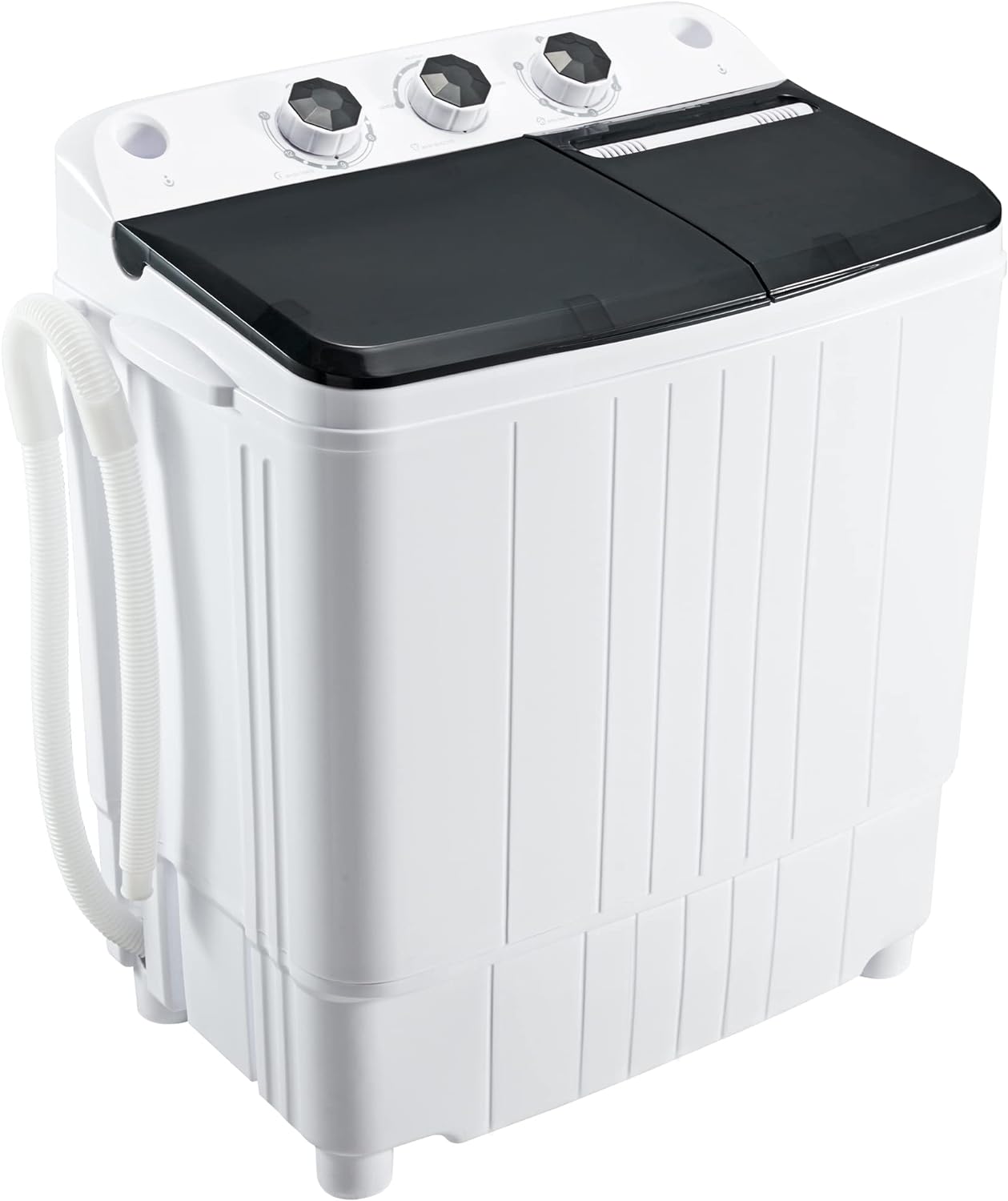 Homguava Portable Washer Machine 17.6LBS Capacity Mini Washing Machine 2 in 1 Compact Washer and Dryer Combo Twin Tub Laundry Washer(11LBS) & Spinner (6.6LBS) with Built-In Gravity Drain Pump(BLACK)