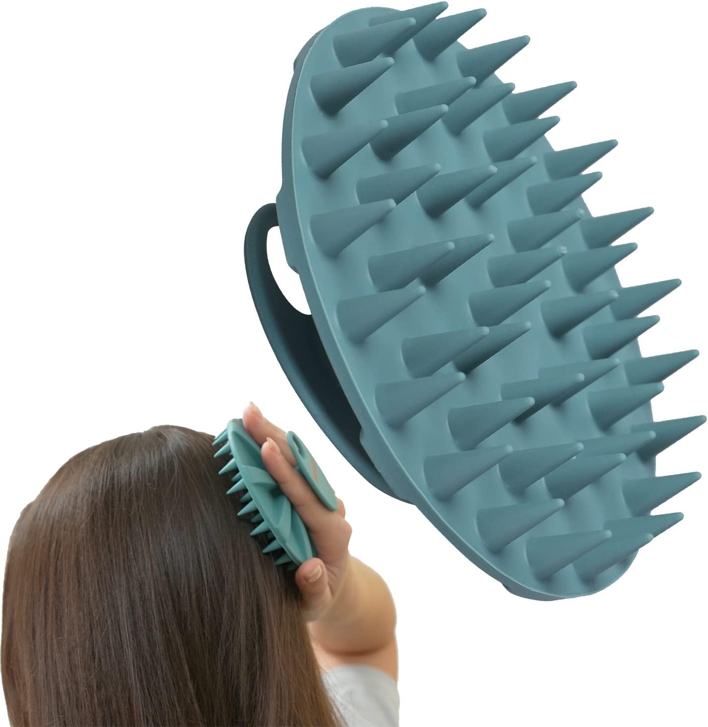 INNERNEED Scalp Massager Shampoo Brush, Wet & Dry Manual Scalp Care Head Scrubber Hair Washing, Soft Silicone Bristles, for Hair Growth, Dandruff Removal (Dark Green)