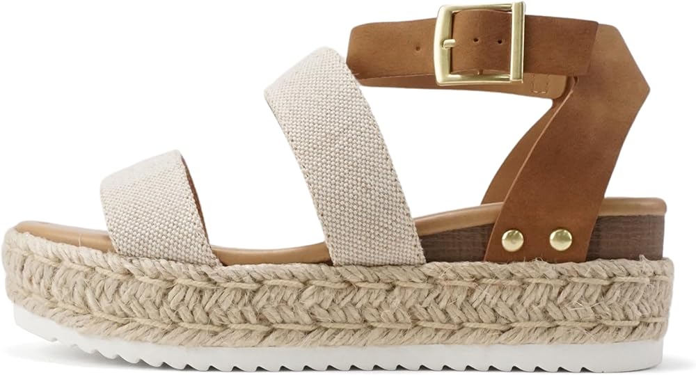 Soda Top Shoe Bryce Open Toe Buckle Ankle Strap Espadrilles Flatform Wedge Casual Sanda