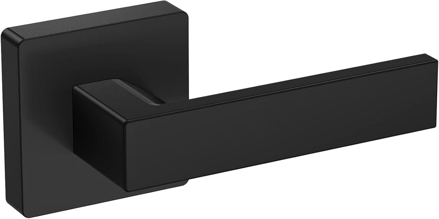 TICONN Dummy Door Handle, Heavy Duty Reversible Square Dummy Door Lever for Indoor, Bedroom, Closet (1 Pack, Rear Mount, Matte Black)