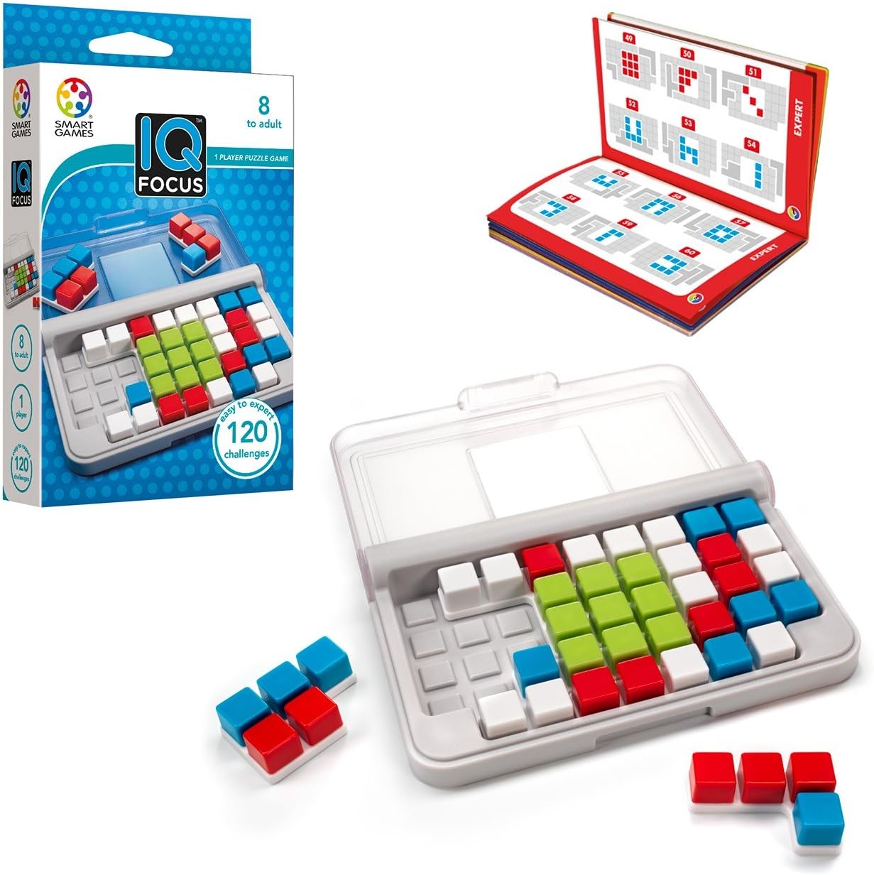 SmartGames IQ Focus Cognitive Skill-Building Travel Game with Portable Case featuring 120 Challenges for Ages 8 - Adult