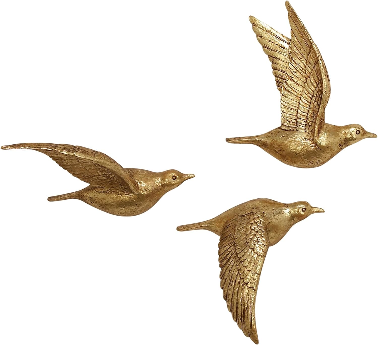 Deco 79 Resin Bird Metallic 3D Sculpted Floating Wall Decor, Set of 3 10",10",10"H, Gold