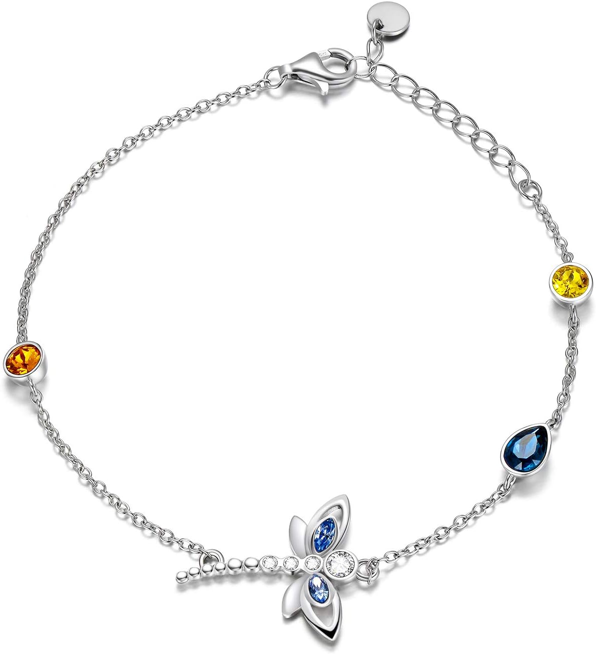 AOBOCO Sterling Silver Dragonfly Bracelet Embellished with Crystals from Austria, Adorable Insects in The Garden Series, Anniversary Birthday Multicolor Dragonfly Jewelry Gifts for Women-1