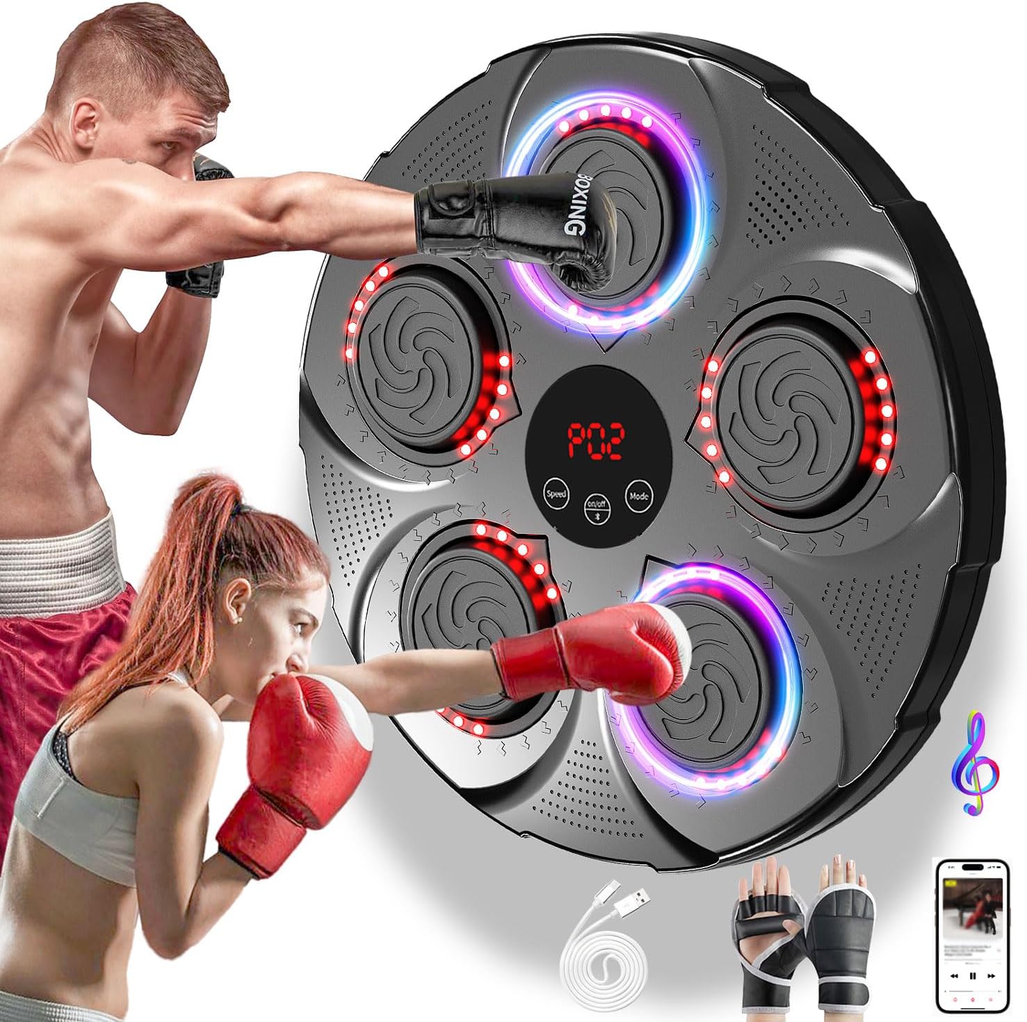 Music Boxing Machine for Adults,Wall Mounted Smart Music Boxing Trainer, Upgrade(9-Speed, Countable, Bluetooth) Music Boxing Machine Great for Reflex, Focus and Hand Eye Coordination Training