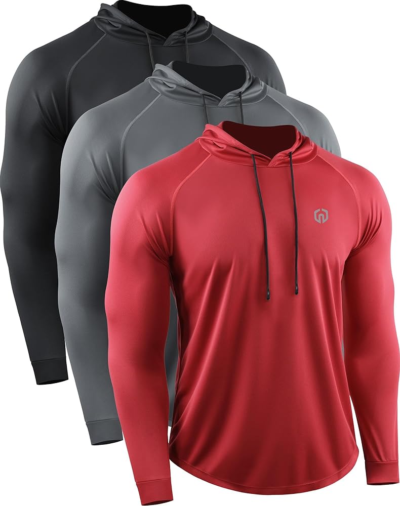 NELEUS Men's Dry Fit Athletic Shirt Workout Running Long Sleeve Shirts with Hoods