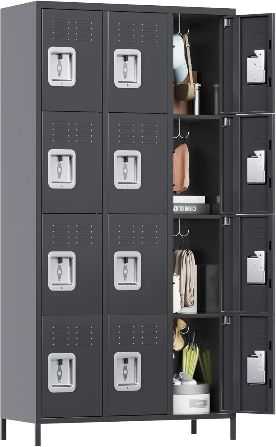 Metal Locker Storage Cabinet with 12 Doors, 72 Tall Locker for Employees, Steel Lockers for Home Office School Gym (Dark Gray)