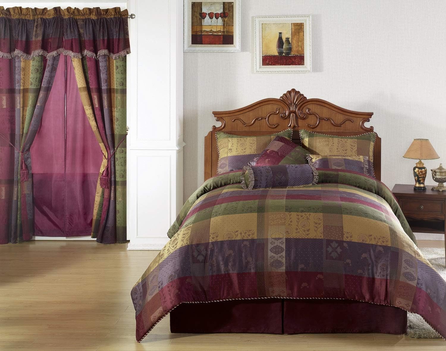 Chezmoi Collection 7 Pieces Multi Color Jacquard Patchwork Comforter Set King Size Bedding Set