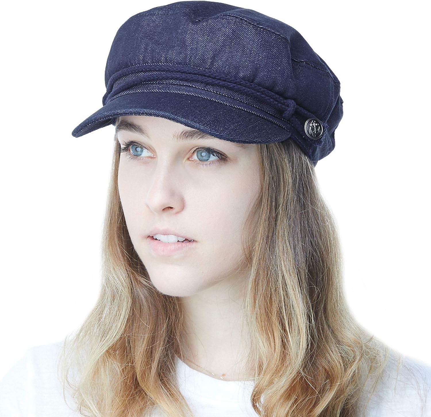 The Hat Depot 100% Cotton Greek Fisherman' Cap (S/M, Dk. Denim)